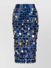 Rabanne Paillette-chainmail Pencil Midi Skirt In Blue