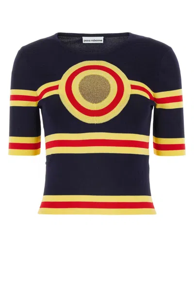 Paco Rabanne Multicolor Stretch Viscose Blend Top In Navygold
