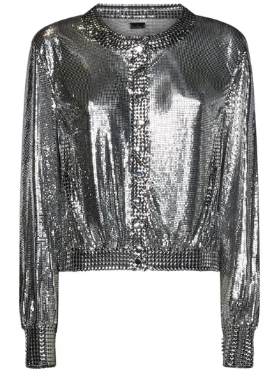 Paco Rabanne Pixel Metallic Effect Bomber Jacket In Silver