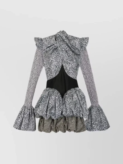 Rabanne Printed Recycled Light Satin Mini Dress In Grey