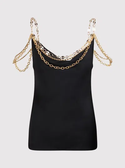 Rabanne Black Top In Gold With Mesh And Chain Details