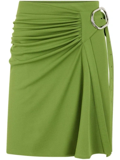 Rabanne Paco  Ruched Detailed Belted Mini Skirt In Green