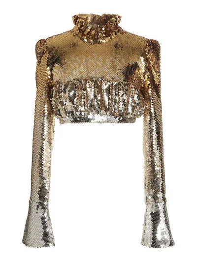 Rabanne Long Sleeve Cropped Top In Silver