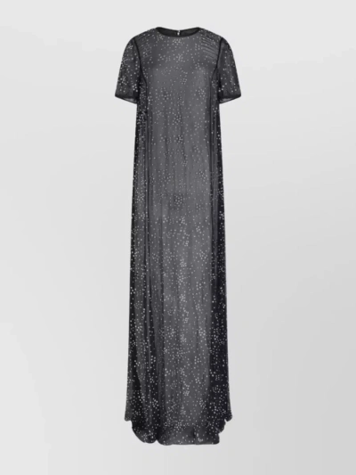 Paco Rabanne Silk Maxi Dress With Metal Studs In Grey