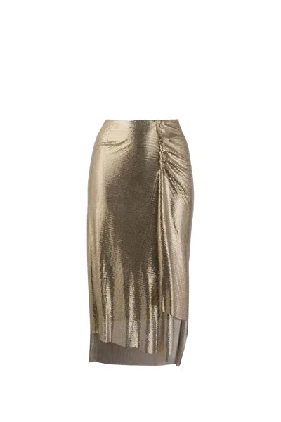 Rabanne Metallic Ruched Skirt In Golden