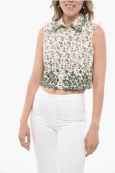 Paco Rabanne Sleeveless Cropped Fit Shirt With Sangallo Detail In Neutral