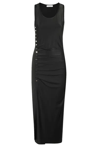 Paco Rabanne Sleeveless Ruched Pression Dress In Black