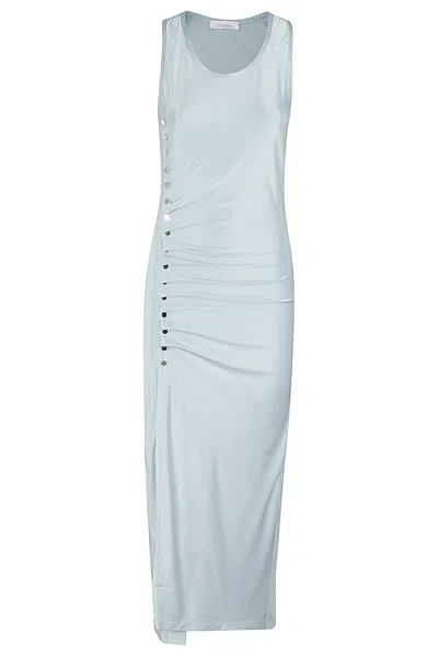 Paco Rabanne Sleeveless Ruched Pression Dress In Blue