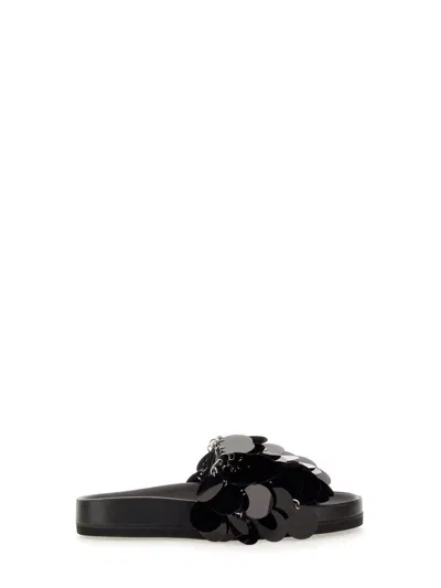 Rabanne Embellished Flat Sole Open Toe Sandal In Black