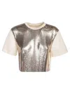 Rabanne Crop Metallic Embellishment Cotton Blend T-shirt In Grey