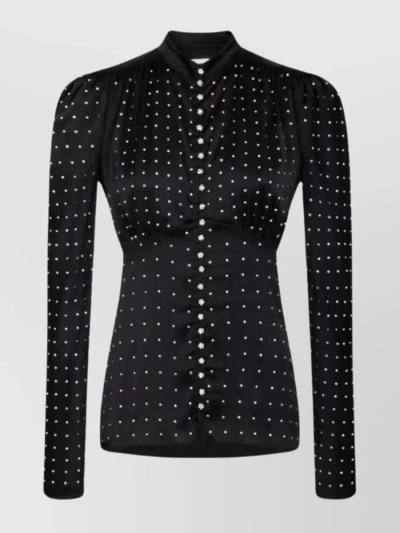 Rabanne Tailored Polka-dot Long-sleeve Top In Black