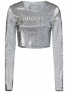 Rabanne Silver Long-sleeved Crop Top With Logo In Silver