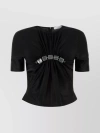 Rabanne Viscose Top With Round Neckline And Gathered Front In Black