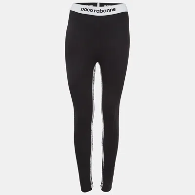 Pre-owned Paco Rabbane Black Jersey Logo Tape Detail Leggings L