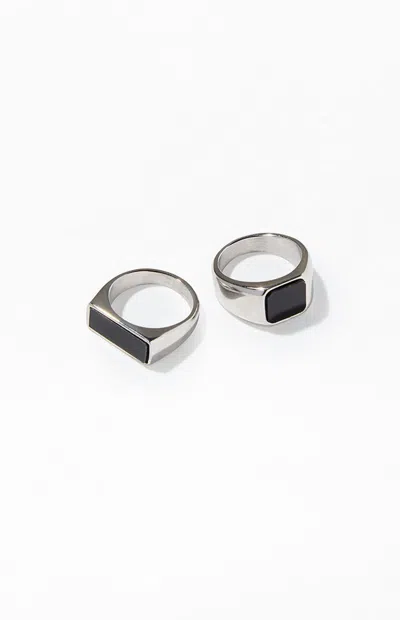 Pacsun 2 Pack Silver Black Gem Rings