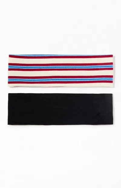 Pacsun 2 Pack Striped & White Headbands In White/stripes