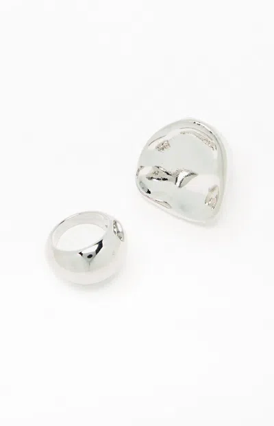Pacsun 2 Pack Vivian Chunky Rings In Silver In Pink