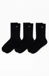 Pacsun 3 Pack Black Embroidered Basic Crew Socks In Black