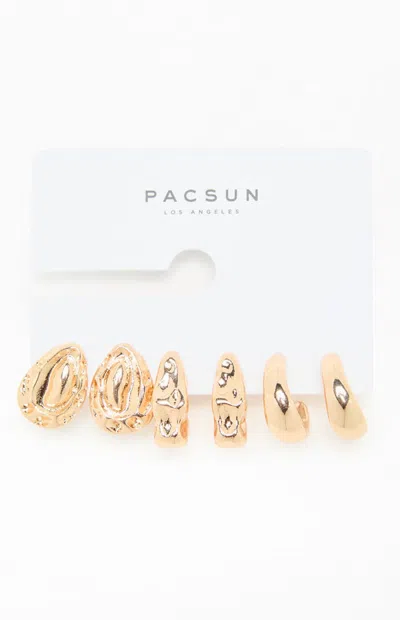 Pacsun 3 Pack Zoey Chunky Earrings In Gold In Purple