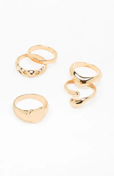 Pacsun 5 Pack Maddy Chunky Rings In Gold In Pink