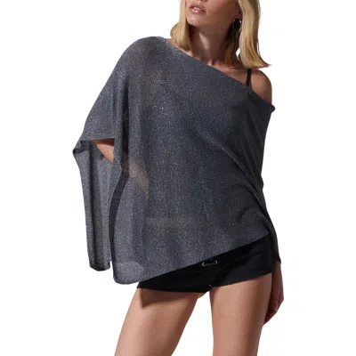 Pacsun Amaris Sequin One Shoulder Poncho In Gray