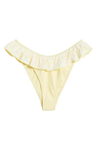 Pacsun Annalise Lace Ruffle High Leg Bikini Bottoms In French Vanilla W/lace