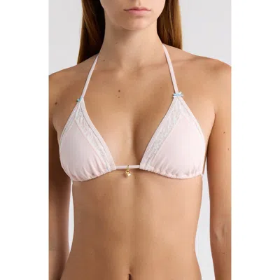 Pacsun Annalise Lace Trim Triangle Bikini Top In White