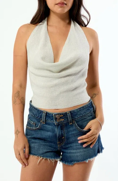 Pacsun Athena Cowl Halter Neck Metallic Knit Top In White