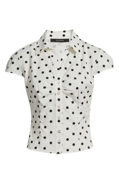 Pacsun Audrey Polka Dot Button-up Top In White