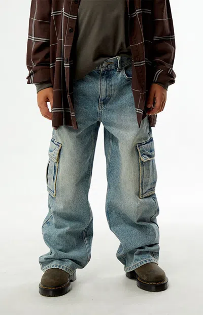 Pacsun Baggy Jeans Frayed Cargo Medium Blue In Medium Indigo