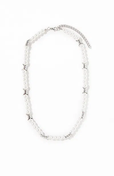 Pacsun Barbed Pearl Necklace In Silver In White