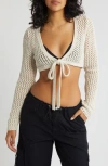 Pacsun Beach Vibes Tie Front Cardigan In White Sand