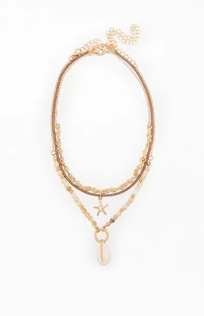 Pacsun Beaded Shell Layered Necklace In Gold