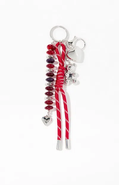 Pacsun Bear And Heart Bag Charm In Red In Animal Print