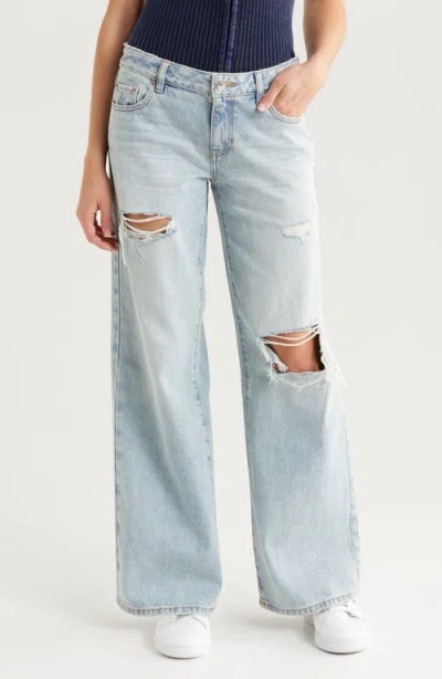 Pacsun Bianca Ripped Baggy Wide Leg Jeans In Med Wash