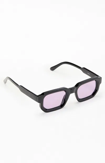 Pacsun Black Rectangle Sunglasses In Black/purple In Pink