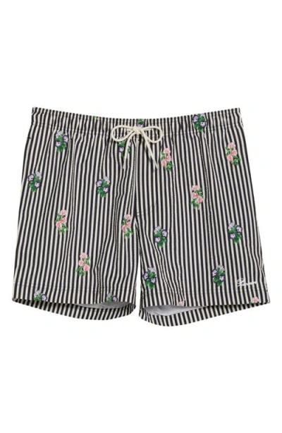 Pacsun Bouquet Embroidered Stripe Swim Trunks In Multi