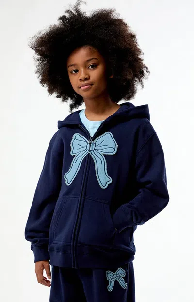 Pacsun Kids' Bow Applique Full Zip Hoodie In Navy In Blue
