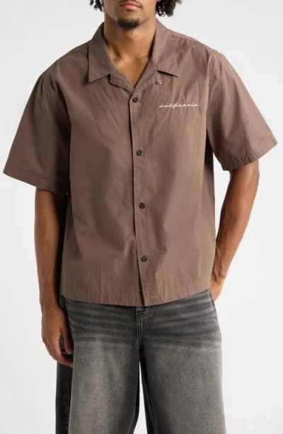Pacsun Ca Embroidered Camp Shirt In Brown