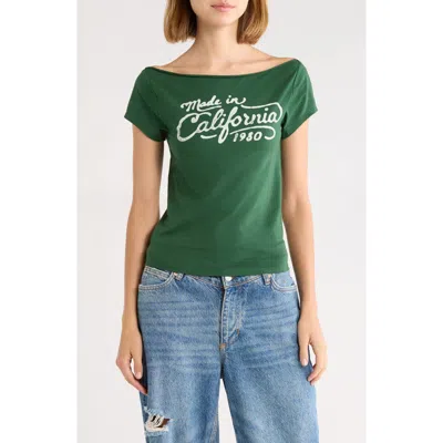 Pacsun Cali Off The Shoulder Graphic Tee In Green