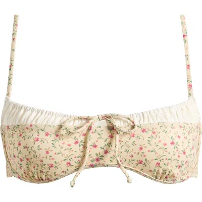 Pacsun Camelia Floral Bikini Top In Neutral