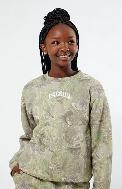 Pacsun Camo Crew Neck Sweatshirt In Camouflage In Green