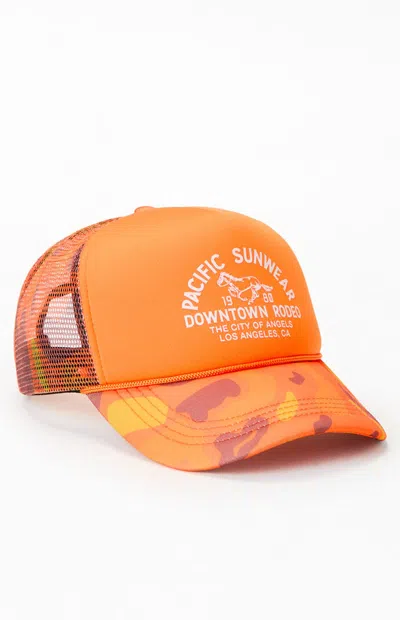 Pacsun Camo Downtown Rodeo Trucker Hat In Orange In Multi