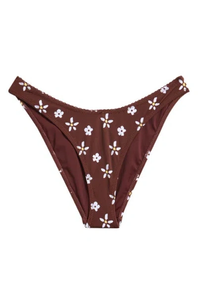 Pacsun Cas Daisy Print Bikini Bottoms In Brown