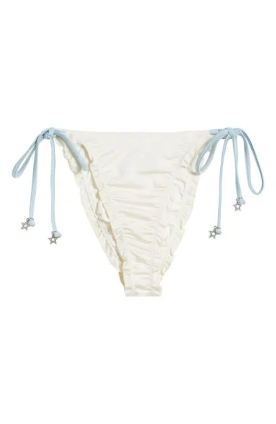 Pacsun Cecilia Ruffle Star Charm Side Tie Bikini Bottoms In Gardenia