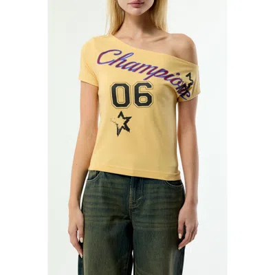 Pacsun Champion Off The Shoulder T-shirt In Yellow