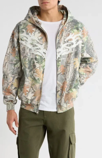 Pacsun Chaos Appliqué Camouflage Zip Hoodie In Green