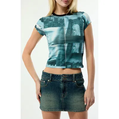 Pacsun Cityscape Graphic Knit Cotton Blend Crop T-shirt In Blue
