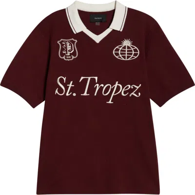 Pacsun Club Embroidered Johnny Collar Knit Jersey Polo In Burgundy