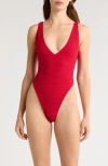 Pacsun Cold Plunge Textured One-piece Swimsuit In Red